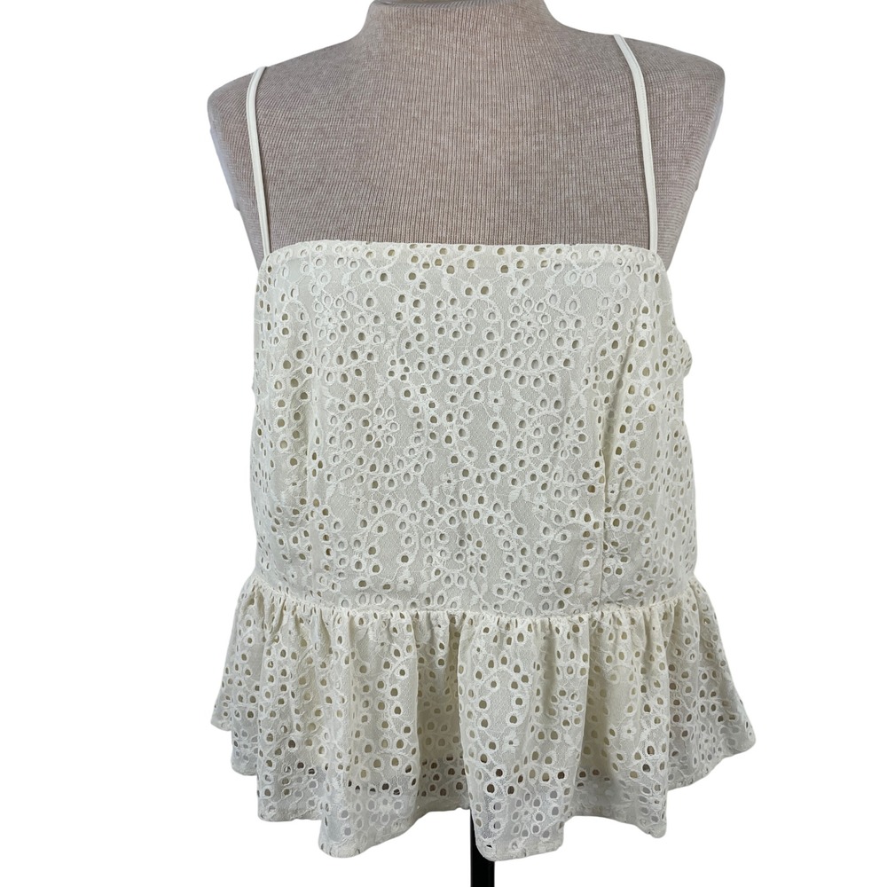 A New Day Women's Large Cream Eyelet Lace Peplum Camisole Smocked Back Tank Top